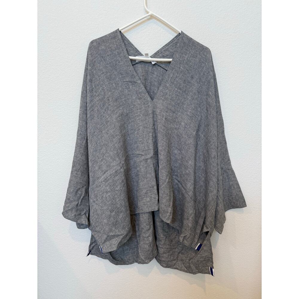 Oversized Linen Blend Gray Poncho V Neck XS/S‎